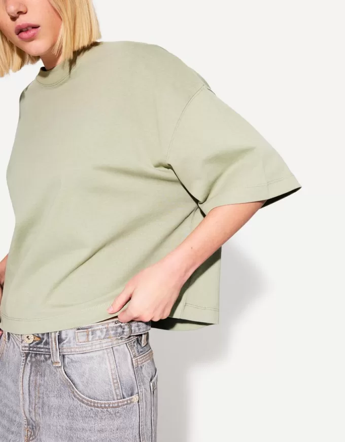 Tricou cu mânecă scurtă, din bumbac greu, în formă boxy Tricou cu mânecă scurtă, din bumbac greu, în formă boxy