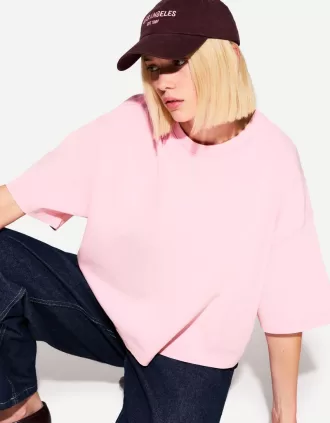Tricou cu mânecă scurtă, din bumbac greu, în formă boxy