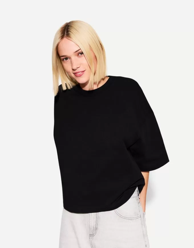 Tricou cu mânecă scurtă, din bumbac greu, în formă boxy Tricou cu mânecă scurtă, din bumbac greu, în formă boxy
