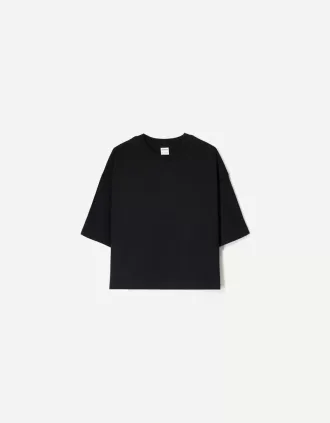 Tricou cu mânecă scurtă, din bumbac greu, în formă boxy