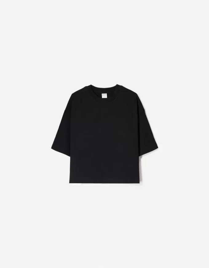 Tricou cu mânecă scurtă, din bumbac greu, în formă boxy Tricou cu mânecă scurtă, din bumbac greu, în formă boxy