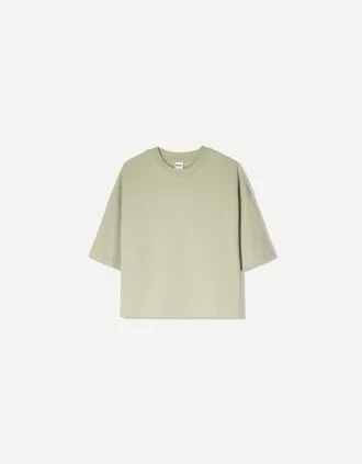 Tricou cu mânecă scurtă, din bumbac greu, în formă boxy