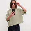 Tricou cu mânecă scurtă, din bumbac greu, în formă boxy Tricou cu mânecă scurtă, din bumbac greu, în formă boxy