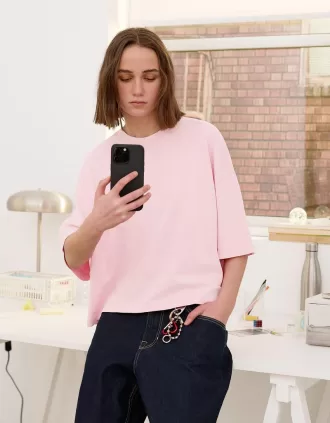 Tricou cu mânecă scurtă, din bumbac greu, în formă boxy