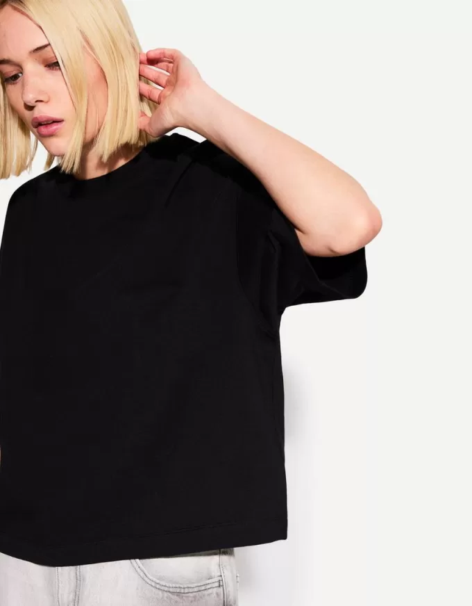 Tricou cu mânecă scurtă, din bumbac greu, în formă boxy Tricou cu mânecă scurtă, din bumbac greu, în formă boxy