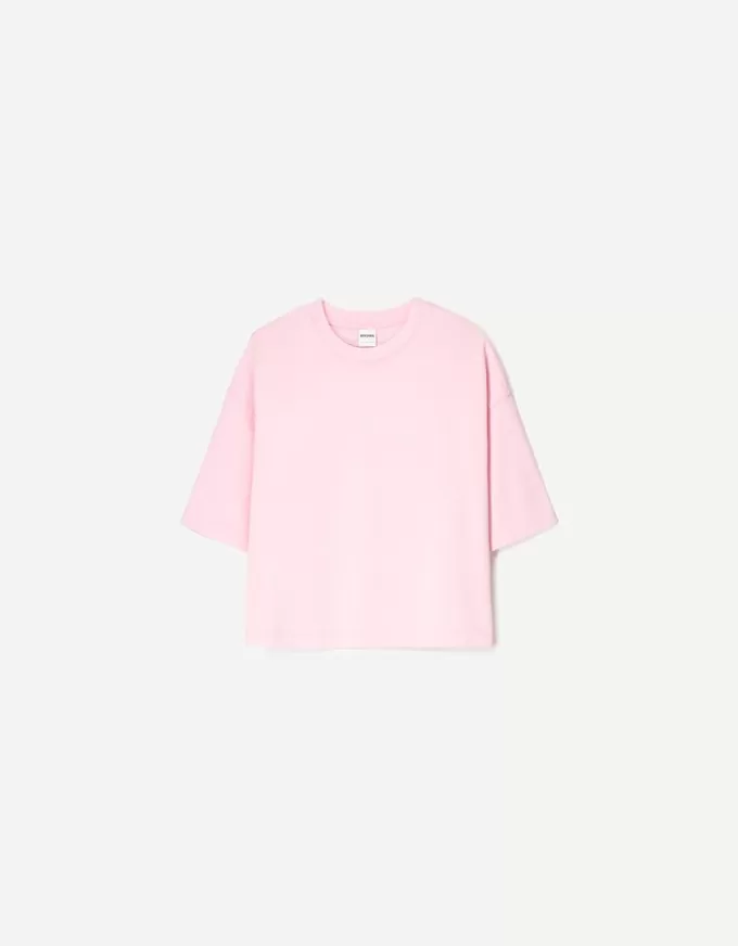 Tricou cu mânecă scurtă, din bumbac greu, în formă boxy Tricou cu mânecă scurtă, din bumbac greu, în formă boxy