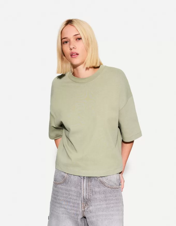Tricou cu mânecă scurtă, din bumbac greu, în formă boxy Tricou cu mânecă scurtă, din bumbac greu, în formă boxy