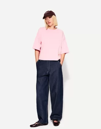 Tricou cu mânecă scurtă, din bumbac greu, în formă boxy