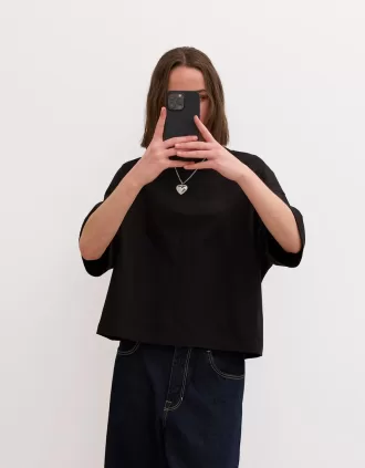 Tricou cu mânecă scurtă, din bumbac greu, în formă boxy