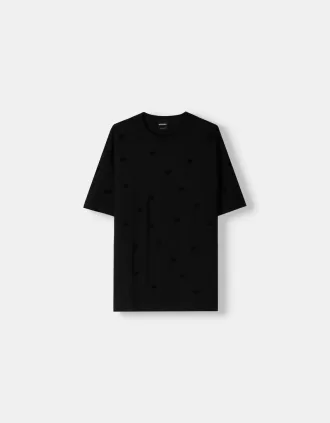 Tricou cu mânecă scurtă din material gros, cu cusături