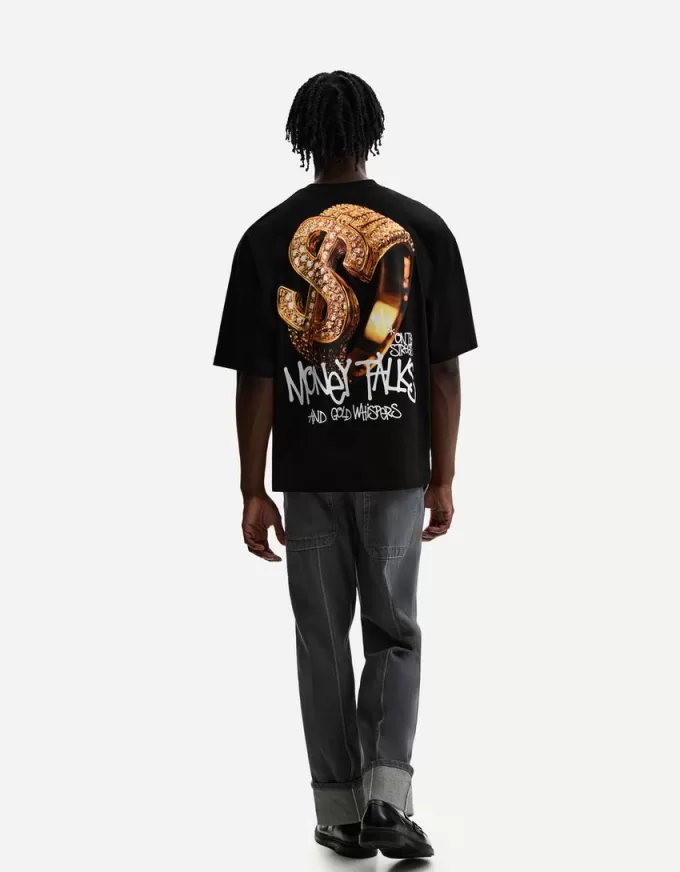 Tricou cu mânecă scurtă foarte largi, cu imprimeu