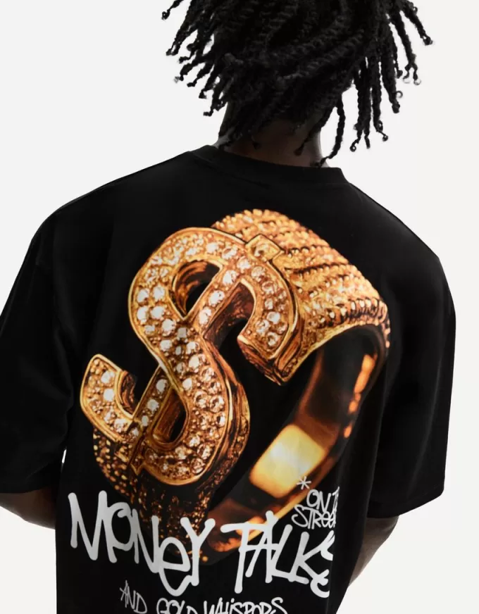 Tricou cu mânecă scurtă foarte largi, cu imprimeu