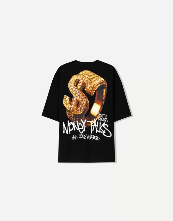 Tricou cu mânecă scurtă foarte largi, cu imprimeu