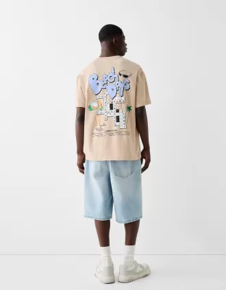 Tricou cu mânecă scurtă, tip boxy, imprimat