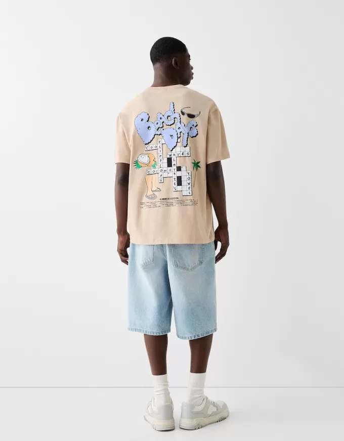 Tricou cu mânecă scurtă, tip boxy, imprimat Tricou cu mânecă scurtă, tip boxy, imprimat