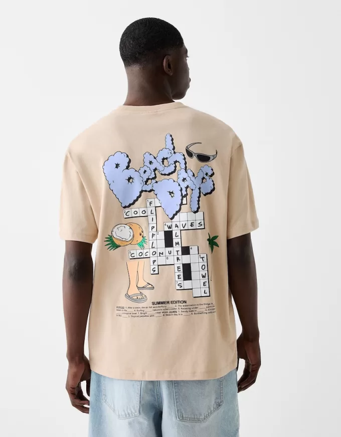 Tricou cu mânecă scurtă, tip boxy, imprimat Tricou cu mânecă scurtă, tip boxy, imprimat