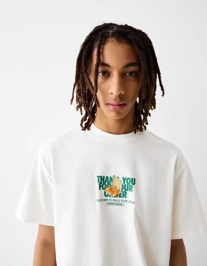 Tricou cu mânecă scurtă, tip boxy, imprimat Tricou cu mânecă scurtă, tip boxy, imprimat