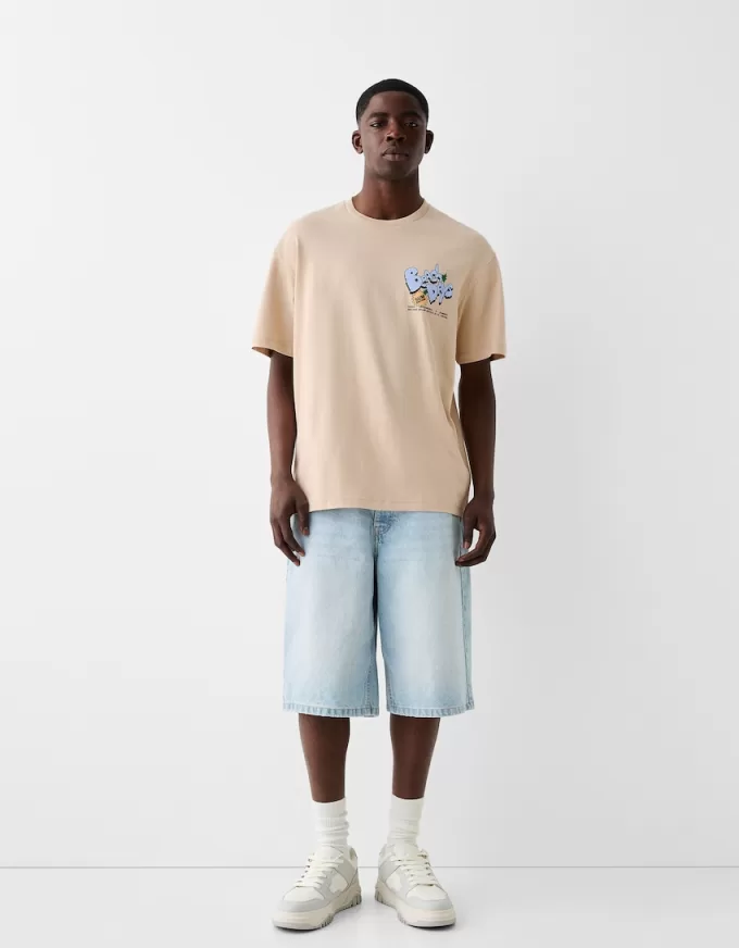 Tricou cu mânecă scurtă, tip boxy, imprimat Tricou cu mânecă scurtă, tip boxy, imprimat