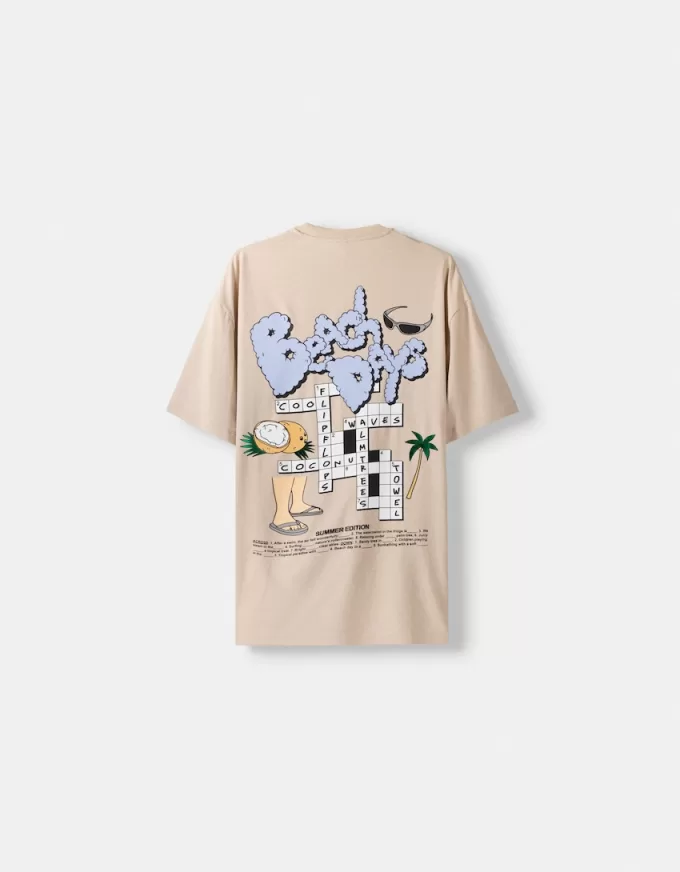 Tricou cu mânecă scurtă, tip boxy, imprimat Tricou cu mânecă scurtă, tip boxy, imprimat