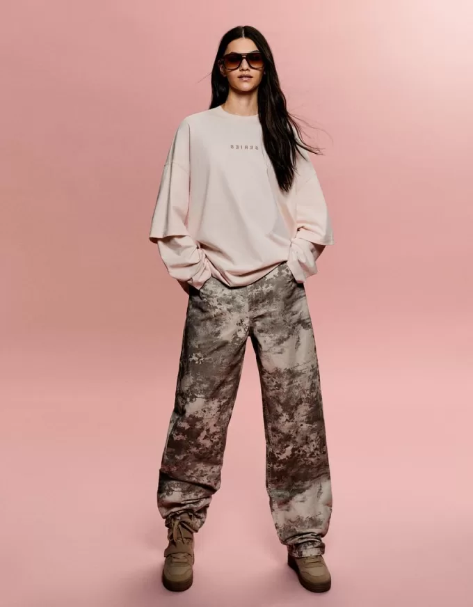 Tricou cu mâneci duble cu imprimeu BERSHKA SERIES Tricou cu mâneci duble cu imprimeu BERSHKA SERIES