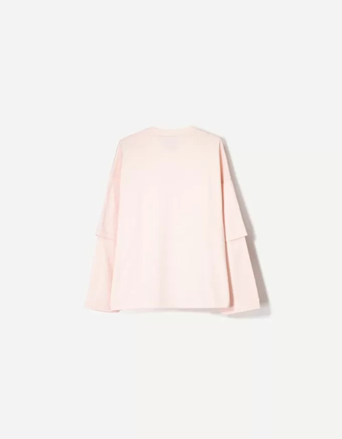Tricou cu mâneci duble cu imprimeu BERSHKA SERIES Tricou cu mâneci duble cu imprimeu BERSHKA SERIES