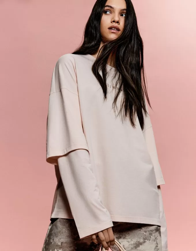 Tricou cu mâneci duble cu imprimeu BERSHKA SERIES Tricou cu mâneci duble cu imprimeu BERSHKA SERIES