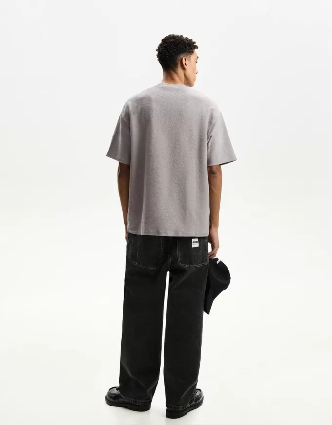 Tricou de pluș cu mânecă scurtă imprimat Tricou de pluș cu mânecă scurtă imprimat