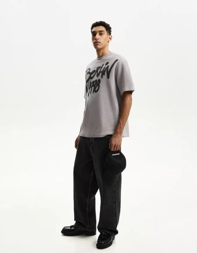 Tricou de pluș cu mânecă scurtă imprimat Tricou de pluș cu mânecă scurtă imprimat