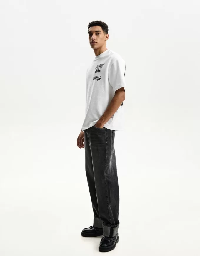 Tricou de pluș cu mânecă scurtă imprimat Tricou de pluș cu mânecă scurtă imprimat