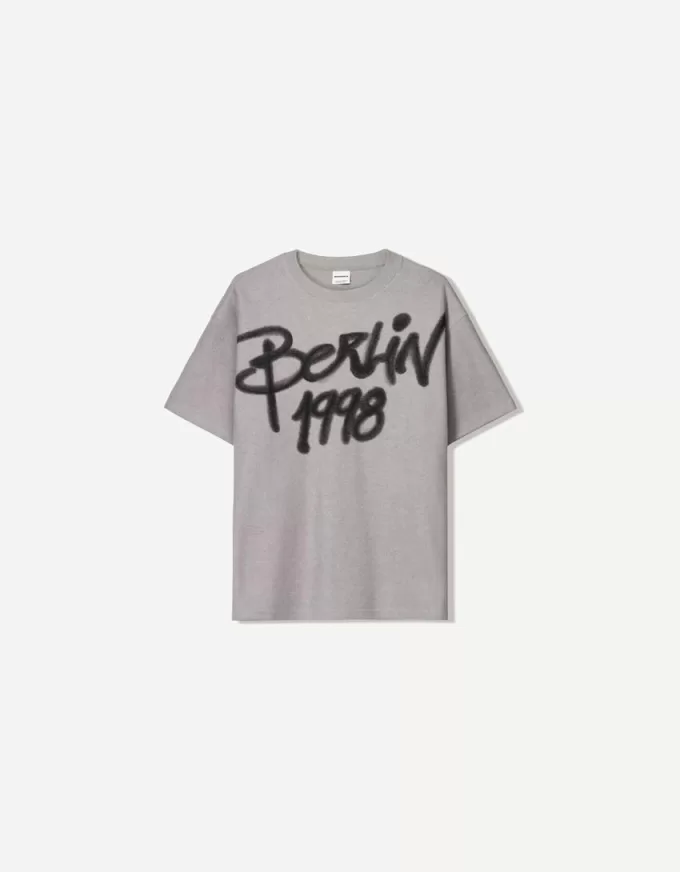 Tricou de pluș cu mânecă scurtă imprimat Tricou de pluș cu mânecă scurtă imprimat
