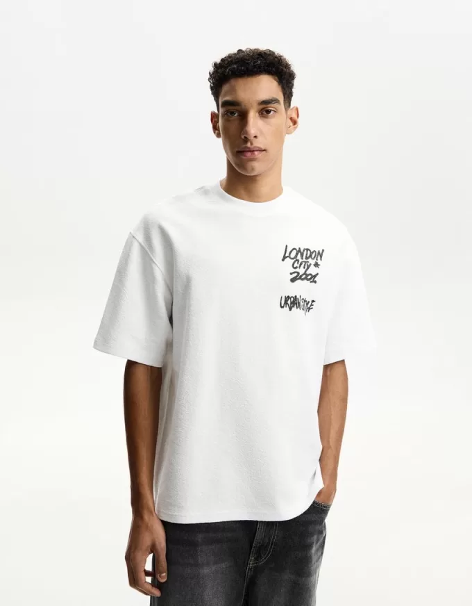 Tricou de pluș cu mânecă scurtă imprimat Tricou de pluș cu mânecă scurtă imprimat