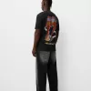 Tricou decolorat cu mânecă scurtă cu imprimeu AC/DC Tricou decolorat cu mânecă scurtă cu imprimeu AC/DC