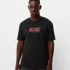Tricou decolorat cu mânecă scurtă cu imprimeu AC/DC Tricou decolorat cu mânecă scurtă cu imprimeu AC/DC