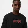 Tricou decolorat cu mânecă scurtă cu imprimeu AC/DC Tricou decolorat cu mânecă scurtă cu imprimeu AC/DC