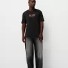 Tricou decolorat cu mânecă scurtă cu imprimeu AC/DC Tricou decolorat cu mânecă scurtă cu imprimeu AC/DC