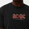 Tricou decolorat cu mânecă scurtă cu imprimeu AC/DC Tricou decolorat cu mânecă scurtă cu imprimeu AC/DC