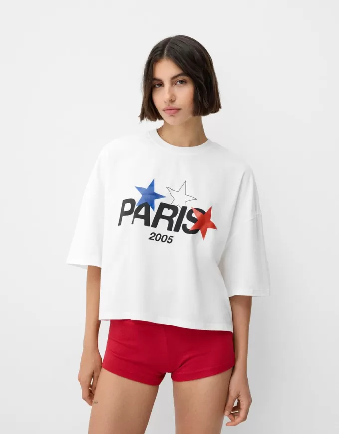Tricou decupat Paris cu mânecă scurtă Tricou decupat Paris cu mânecă scurtă