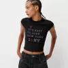 Tricou decupat cu mânecă scurtă, cu imprimeu Tricou decupat cu mânecă scurtă, cu imprimeu