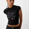 Tricou decupat cu mânecă scurtă, cu imprimeu Tricou decupat cu mânecă scurtă, cu imprimeu