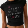 Tricou decupat cu mânecă scurtă, cu imprimeu Tricou decupat cu mânecă scurtă, cu imprimeu