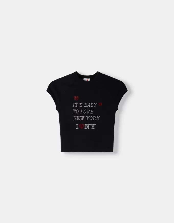 Tricou decupat cu mânecă scurtă, cu imprimeu Tricou decupat cu mânecă scurtă, cu imprimeu