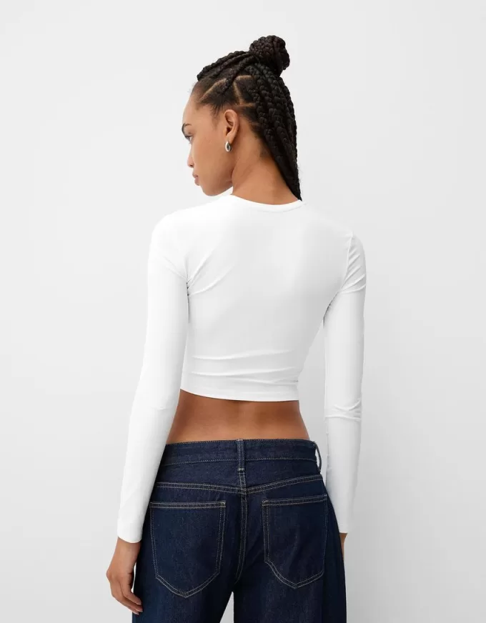 Tricou din poliamidă cu mânecă lungă adunată Tricou din poliamidă cu mânecă lungă adunată