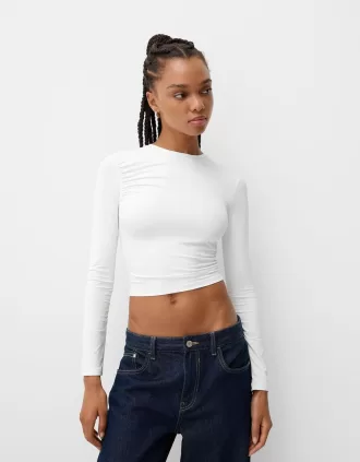 Tricou din poliamidă cu mânecă lungă adunată