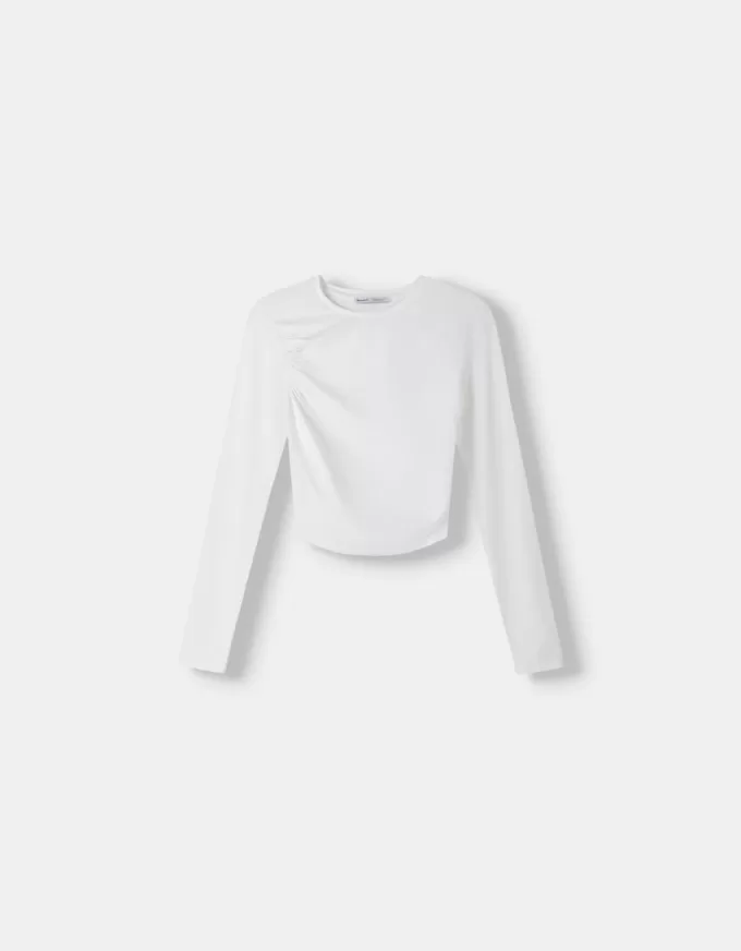 Tricou din poliamidă cu mânecă lungă adunată Tricou din poliamidă cu mânecă lungă adunată