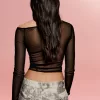 Tricou din tul adunat cu mânecă lungă BERSHKA SERIES Tricou din tul adunat cu mânecă lungă BERSHKA SERIES