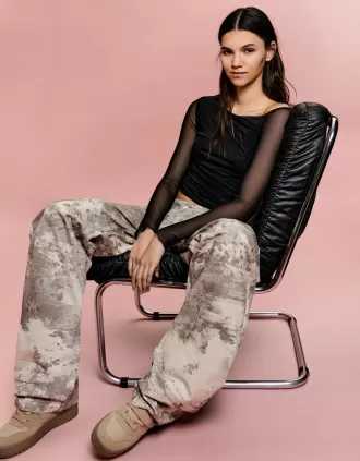 Tricou din tul adunat cu mânecă lungă BERSHKA SERIES