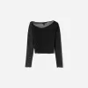 Tricou din tul adunat cu mânecă lungă BERSHKA SERIES Tricou din tul adunat cu mânecă lungă BERSHKA SERIES