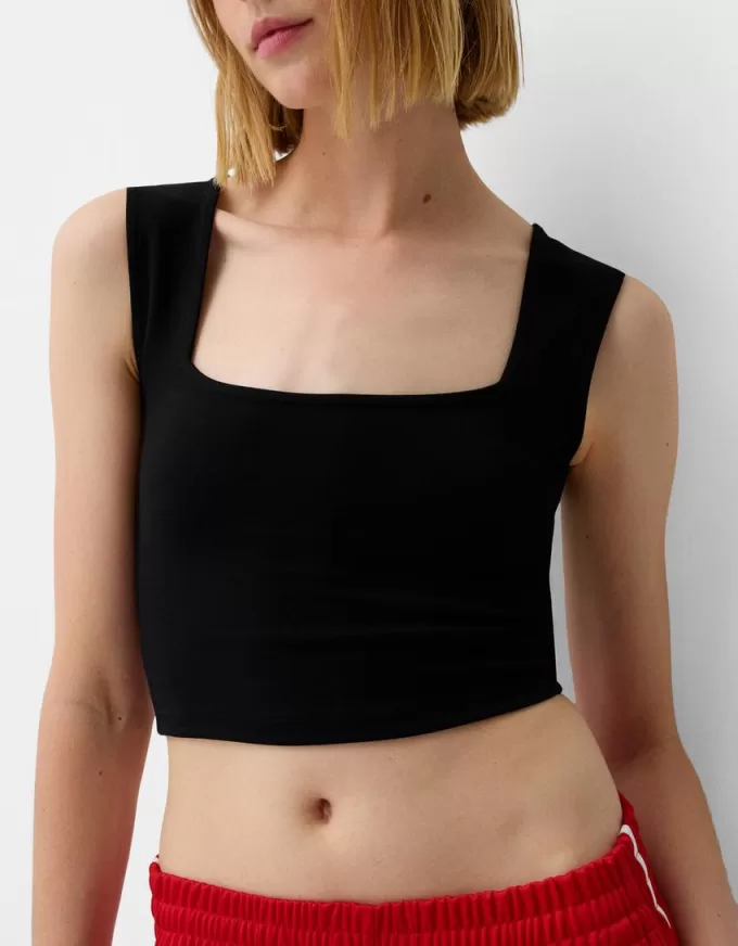 Tricou fără mâneci cu decolteu pătrat