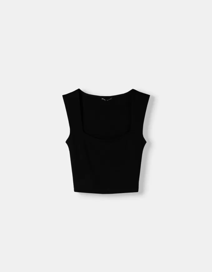 Tricou fără mâneci cu decolteu pătrat