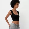 Tricou fără mâneci cu decolteu pătrat